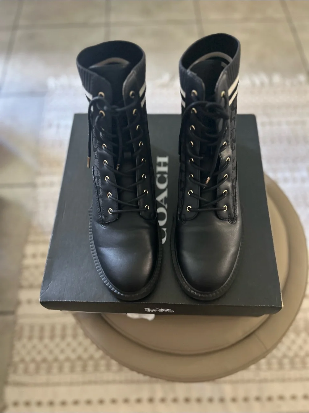 Coach Black Leather Combat Boots 10